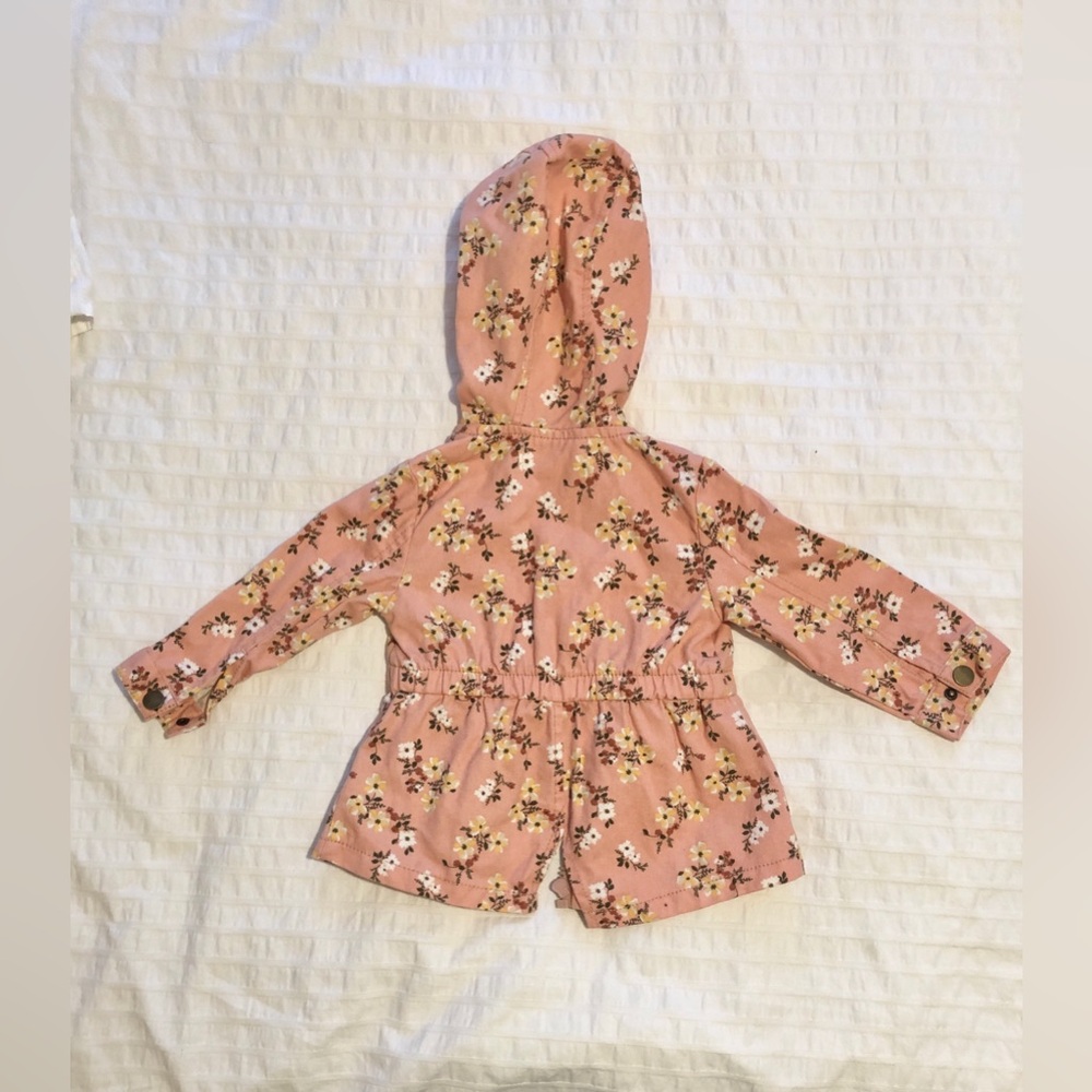Nannette Baby 18 MO Pink Hooded zip up Floral Cotton Raincoat light Jacket - Picture 2 of 9